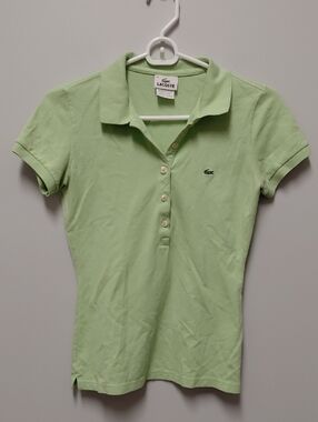 Lacoste Women’s Light Green Button-Front Polo Shirt, Suze Small